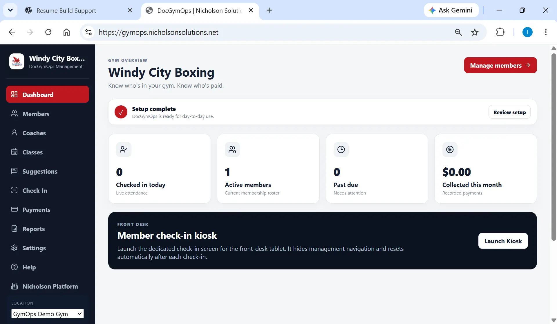 DocGymOps management dashboard preview